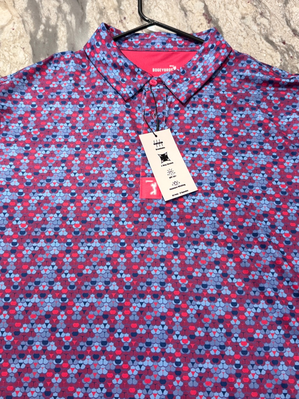 Men's Geo-Print Polo Shirt - Pink & Blue